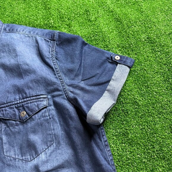 Calvin Klein Jeans Mens Short Sleeve Metal Snap Logo Casual Jeans Shirt Size M - Picture 6 of 15